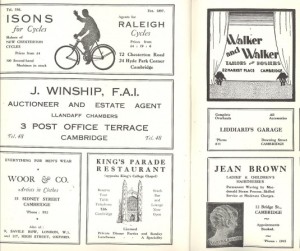 All your wants supplied.  Advertisements in the programme for the 1934 Footlights revue "Sir or Madam".